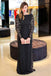 Black Lace Bateau Sheath Long Backless Plus Size Prom Dress DM661