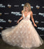 Charming A Line Tulle Lace V Neck Floor Length Prom Dresses DMI46