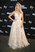 Charming A Line Tulle Lace V Neck Floor Length Prom Dresses DMI46
