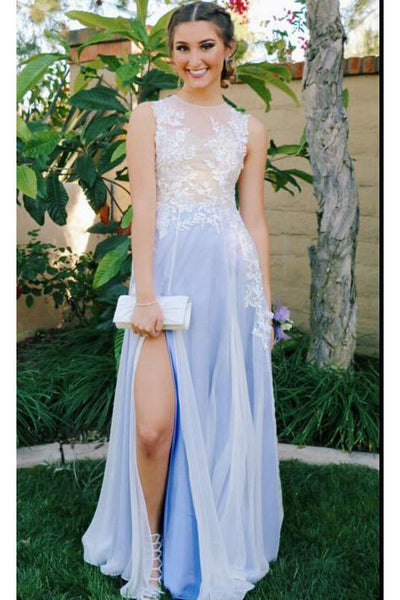 See Through Appliques Slit Prom Dress For Teen,Graduation Party Dress –  Demodresses