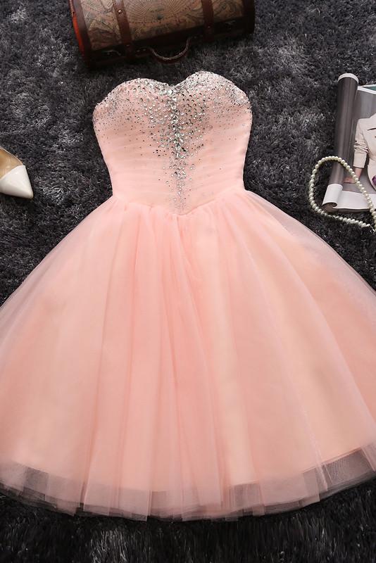 Sweetheart Homecoming Dresses,Blush Pink Homecoming Dresses,Beading Homecoming Dresses,Short Prom Dresses,Pink Prom Dresses,Tulle Prom Dresses,Short Party Dresses for Girls