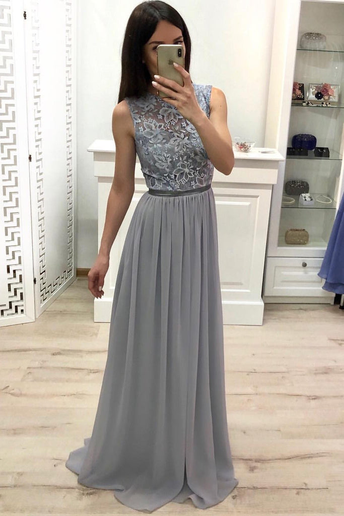 A Line Chiffon Long Prom Dresses, Cheap Sleeveless Evening Dress DMJ18