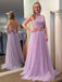 Two Piece Halter Backless Tulle Lavender Prom Dress with Lace Beading DMI75