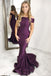 New Arrival Mermaid Off-the-Shoulder Sweep Train Grape Prom Dress with Ruched DMF56