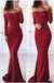 Sexy Off Shoulder Mermaid Long Sleeves Red Prom Dress,Graduation Dress DM668