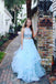 Two Pieces Prom Dress,Light Blue Prom Dresses,Tulle Prom Dress,2 Piece Prom Dress,Long Prom Gown,Prom Dress With Ruffles