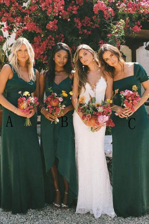 A-Line Dark Green Chiffon Long Cheap Bridesmaid Dresses DMS47