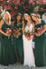 A-Line Dark Green Chiffon Long Cheap Bridesmaid Dresses DMS47