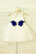 Ivory A-line Scoop Sleeveless Bowknot Floor-Length Tulle Flower Girl Dresses With Lace DM710