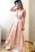 Elegant A Line Deep V Neck Long Satin Formal Evening Prom Dress With Lace DMG2