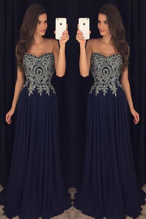 Sweetheart Prom Dresses,Navy Blue Prom Dresses,Chiffon Prom Dress,Long Prom Gown