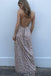 Sexy A-Line Spaghetti Straps Criss-Cross Pearl Pink Lace Prom Dress With Slit DM912