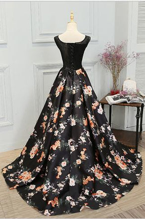 Stylish A Line Long Floral Printed Prom Dress,Formal Evening Dress DM831