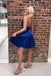 Royal Blue Simple Satin V Neck Straps Short Homecoming Dresses DMB66