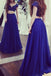 Charming Royal Blue Two Pieces Short Sleeves Lace Top Long Prom Dress DME63