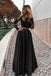 Two Piece Long Sleeve Floor-Length Black Prom Dress with Lace Appliques DMJ13