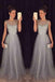 Elegant Gray Tulle Long A Line Prom Dress,Formal Party Dresses DME94