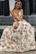 A Line V Neck Spaghetti Straps Floral Long Prom Dresses,Junior Graduation Dress DMJ35