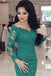 Elegant Long Sleeves V-neck Green Lace Mermaid Prom Dresses beautiful DM667