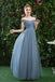 A Line CHiffon Blue Off the Shoulder Prom Dress, Long Bridesmaid Dresses DMQ78