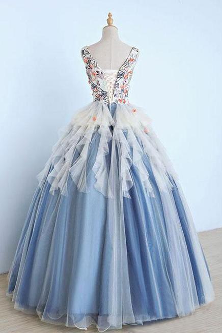 Unique Long Applique Ball Gown Prom Dress,Quinceanera Dresses,Sweet 16 Dress DM862