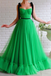 A-line Black Straps Sage Long Charming Prom Dresses Tulle Evening Dress DMS97
