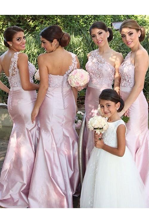One Shoulder Bridesmaid Dress,Beautiful Bridesmaid Dresses,Appliques Bridesmaid Dress,Mermaid Bridesmaid Dresses,Pink Bridesmaid Dress