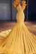 Charming Mermaid V-Neck Sleeveless Yellow Long Prom Dress with Ruffles DMH3