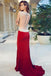 Sheath Red Cap Sleeve Sweetheart Front Slit Long Prom Dresses With Rhinestone DM754