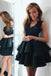 V Neck Lace Short Satin Layered A-Line Knee Length Short Prom Dresses,Homecoming Dresses OKC15