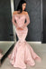 Off the Shoulder Long Sleeves Mermaid Lace Top Pink Long Prom Dresses DMG37