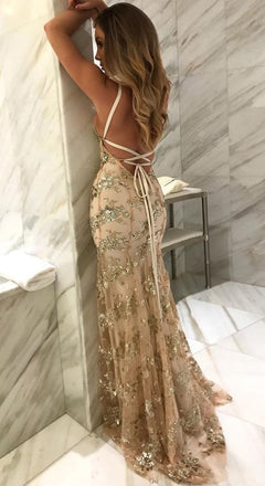 Modest Spaghetti Straps Mermaid Sexy Long Criss Cross Prom Dresses DMA39