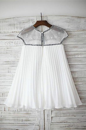 Chiffon A-line Scoop Cap Sleeves Beading Floor-Length Flower Girl Dresses DM727