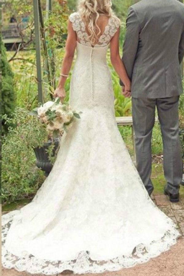 Gorgeous Ivory Trumpet Mermaid Court Train Lace Country Wedding Dress DM594
