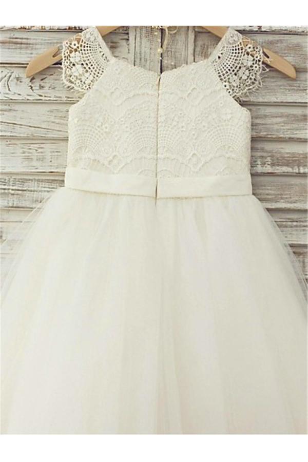 Princess Ivory A-line Scoop Sleeveless Floor-Length Lace Flower Girl Dresses DM714