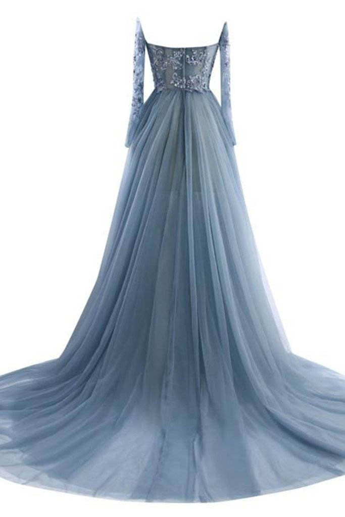 elegant tulle lace long sleeves off-shoulder long prom dresses,evening dresses DM196