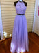 Two Piece Halter Backless Tulle Lavender Prom Dress with Lace Beading DMI75