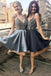 Adorable Beaded Straps Short Homecoming Dress,Plunging V-neck A Line Cocktail Dress DMA79