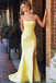 Yellow Prom Dresses,Mermaid Prom Gown,Strapless Prom Dress,Satin Prom Dress