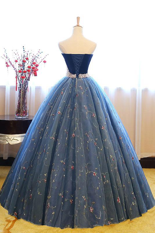 Blue Sweetheart Tulle Long Prom Dress,Ball Gown,Sweet 16 Dress DM682