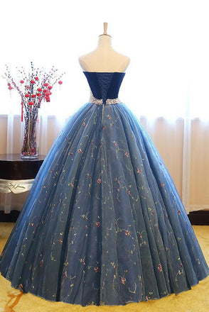 Blue Sweetheart Tulle Long Prom Dress,Ball Gown,Sweet 16 Dress DM682