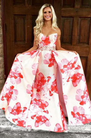 A-Line Prom Dresses,Sweetheart Prom Dress,Satin Prom Dresses,Floral Prom Dress,Printed Prom Dresses