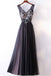 Elegant A-line V-neck Lace Appliqued Lace Up Long Prom Dresses Evening Gowns DMA84