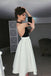 Simple A-Line Halter Backless Tea-Length Ivory and Black Homecoming Dresses DMC45