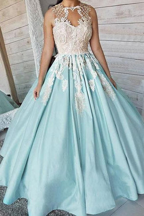 Unique Satin Appliques Long Sleeveless Ball Gown Prom Dress DMF11