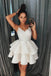 Cute Off White Spaghetti Straps Ruffles Layers Homecoming Dress with Lace Top DMA63