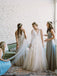 Simple Lace Applique A Line V Neck Tulle Beach Wedding Dress DMF86
