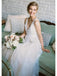 Simple Lace Applique A Line V Neck Tulle Beach Wedding Dress DMF86