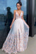 Beautiful A-Line Appliques Deep V Neck Long Evening Prom Dresses DMP017