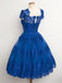 Vintage Scalloped-Edge Cap Sleeves Lace Blue Short Prom Cocktail Party Dresses DM327